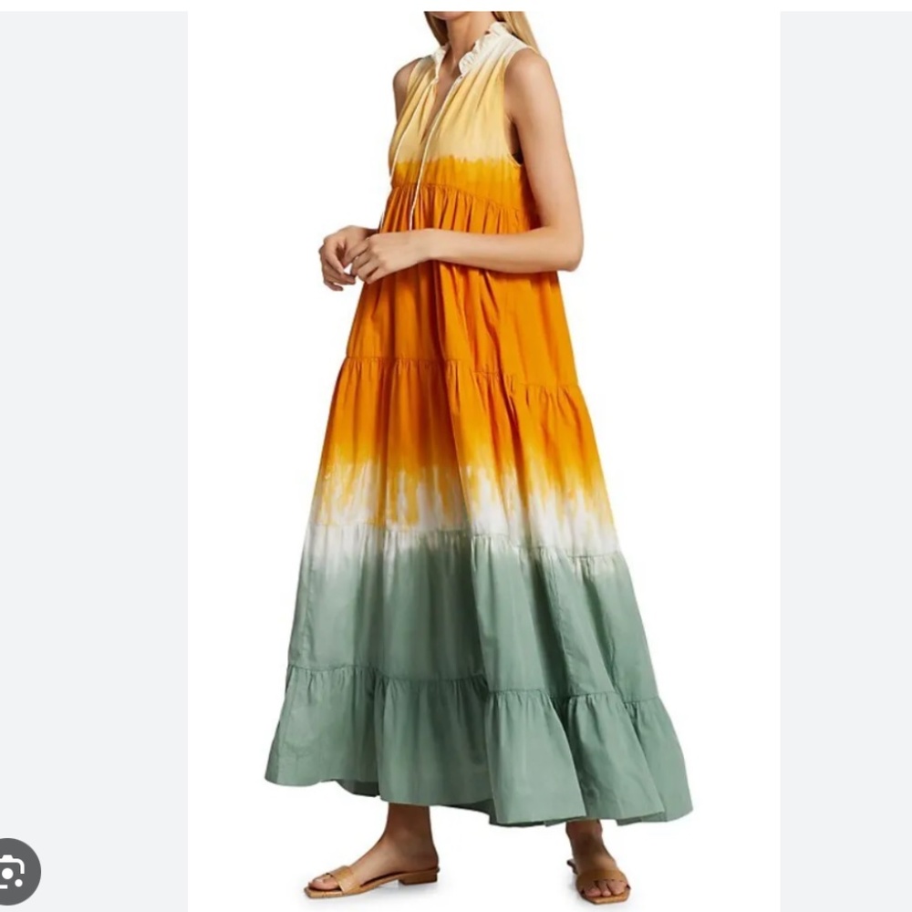 S/W/F Xs SWF Escapism ruffle neck tiered maxi ombré dress spring brights